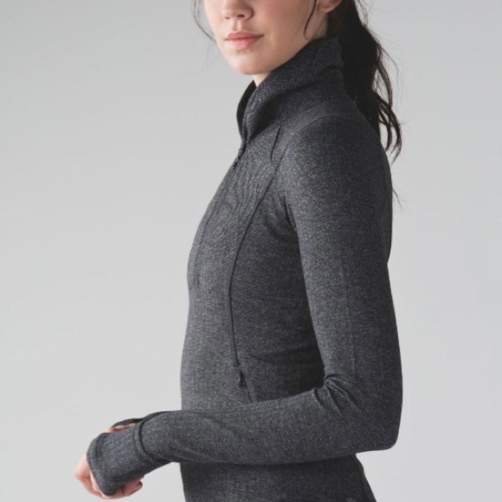 Lululemon Think Fast Pullover Heathered Herringbone Heathered Black Rulu Size 4 - Picture 6 of 13